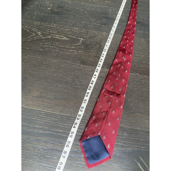 Polo Ralph Lauren Tie Mens RED Hand Made in Italy Silk Polo Player Print - Picture 6 of 7
